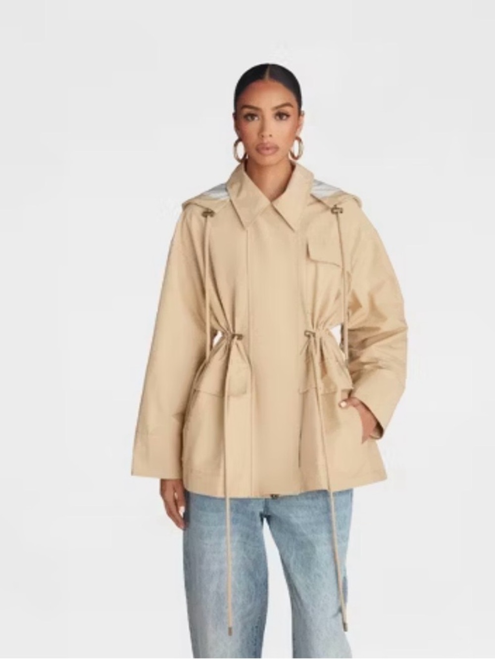 NWT KBB By Kahlana Women's Beige Anorak Jacket with Drawstring Waist
